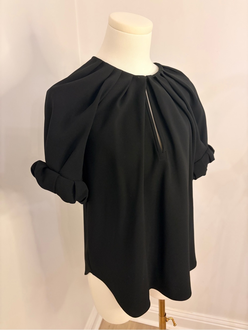 A.L.C. Black Draped Short-Sleeve Blouse